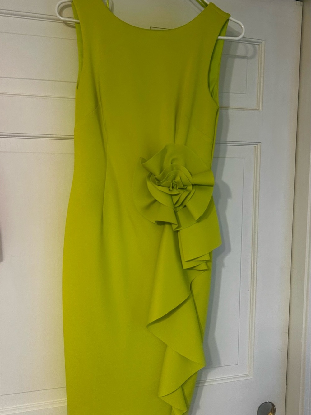 Jessica Howard Bright Lime Green Sleeveless Midi Dress with Rosette Ruffle